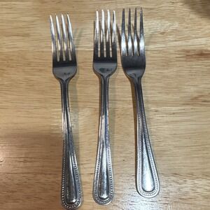 Winco Beaded Stainless Steel Lot of 2 Dinner Forks and 1 Serving Fork